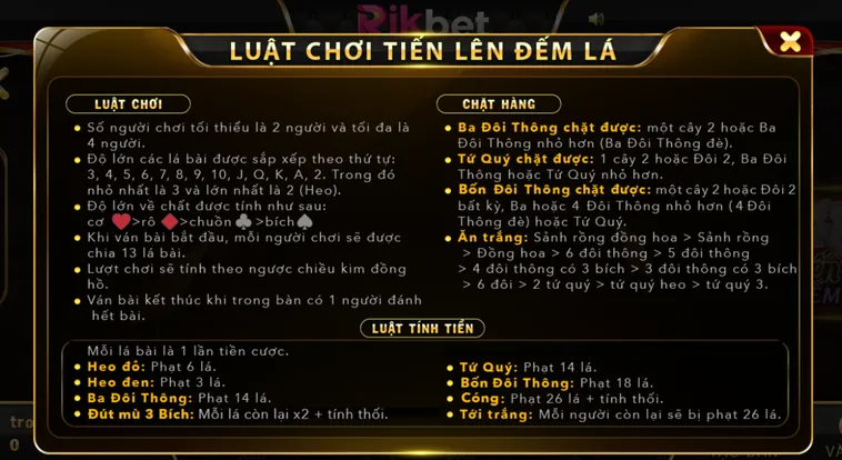 Tiến Lên Đếm Lá Tại RikBet Trò Chơi Bài Dân Gian Với Tỷ Lệ Thưởng Khủng