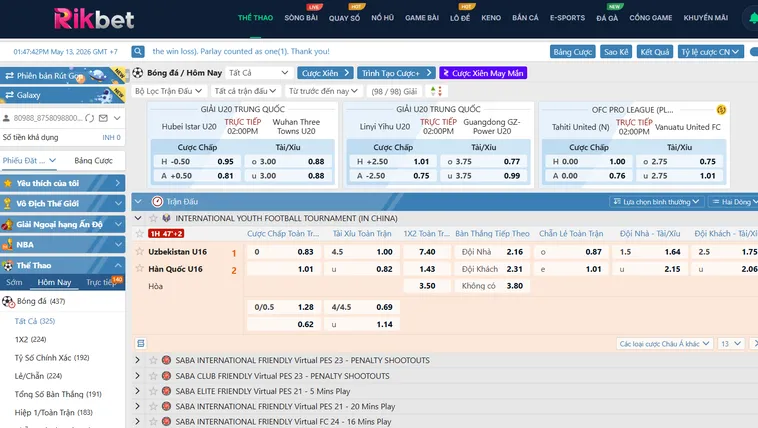 Khám Phá Sảnh Thể Thao SABA Sports RikBet Đẳng Cấp Quốc Tế
