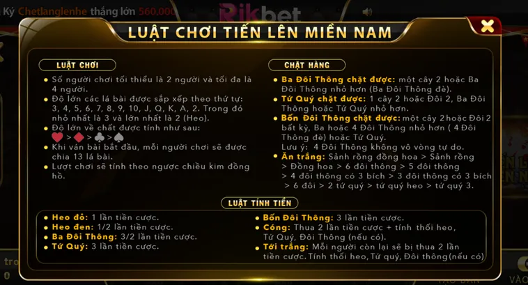 Trải Nghiệm Đỉnh Cao Tiến Lên Miền Nam Tại RikBet Với Tỷ Lệ Thắng Lớn Mỗi Ngày